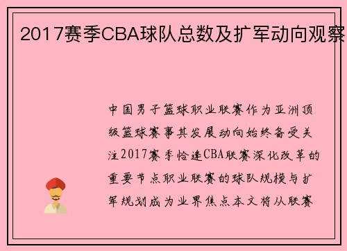 2017赛季CBA球队总数及扩军动向观察