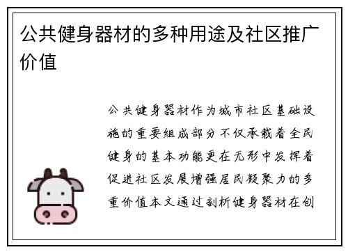 公共健身器材的多种用途及社区推广价值